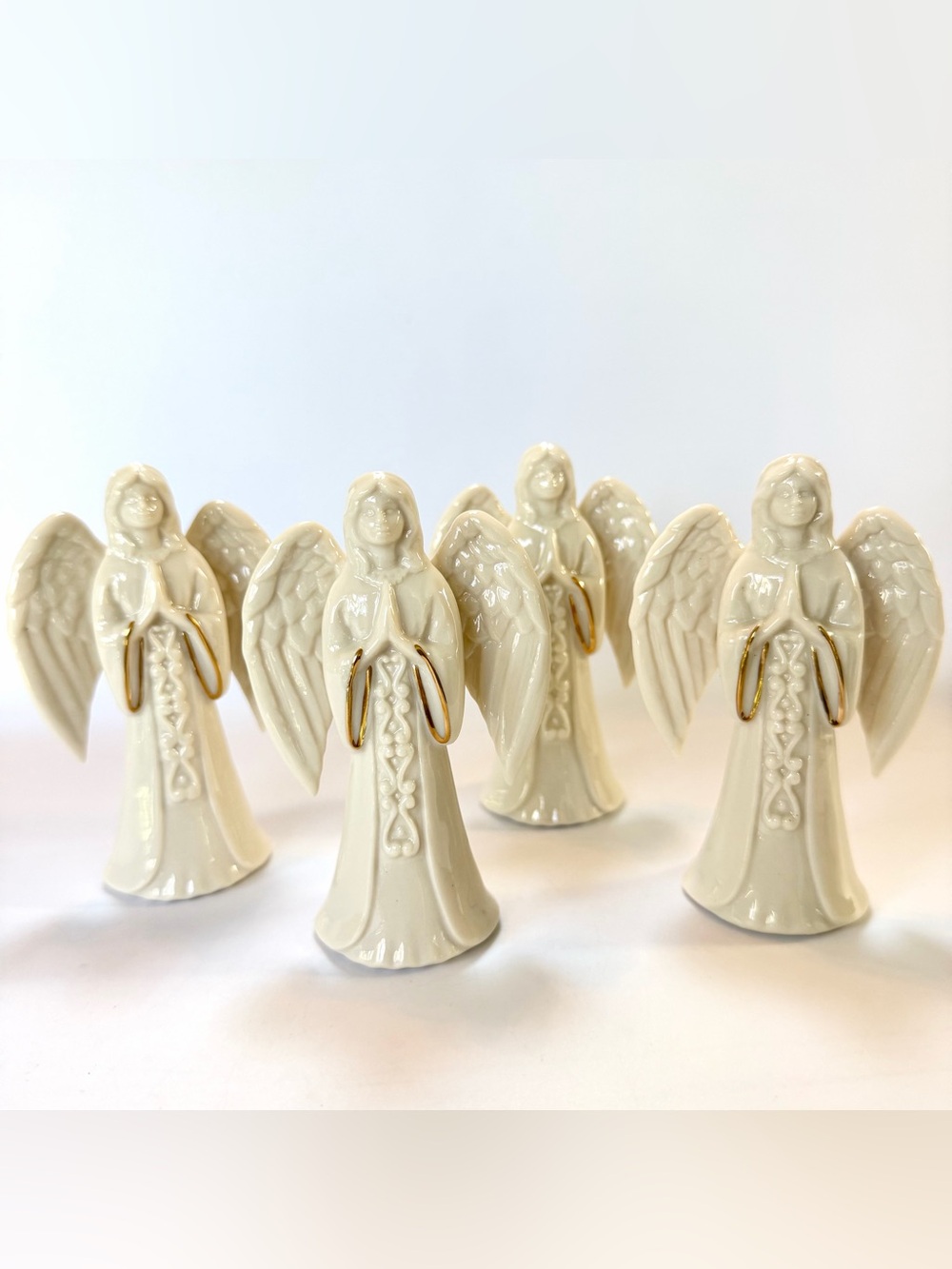 Lenox Praying Angel Set of 4 Ivory Porcelain Gold Trim 4" Vintage